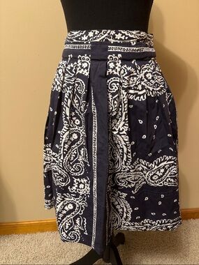 Navy and White Paisley A-Line Midi Skirt